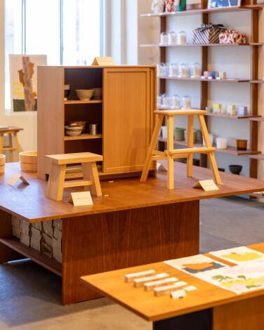 Merchandise on display inside the Good Liver