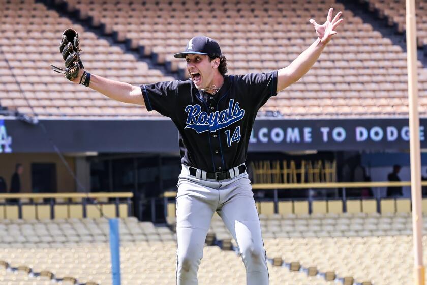 El Camino Real pitcher Devin Gonor celebrates after completing three-hit shutout.