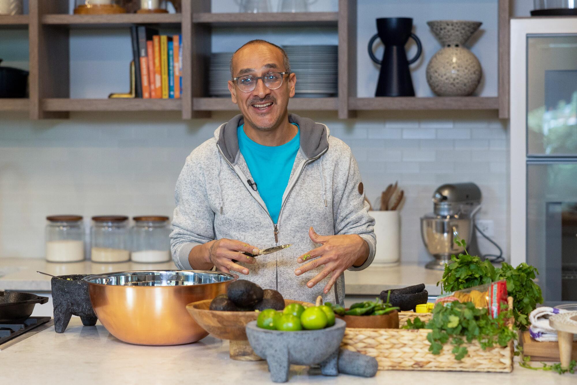 Food editor Daniel Hernandez in the kitchen.
