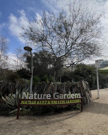 The sign at the entrance to the Nature Gardens of the Natural History Museum of Los Angeles County